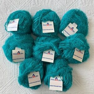 8 Skeins Pingouin Contrastes Mohair Blend Yarn Teal Blue Col 15 Lot 642050 400g